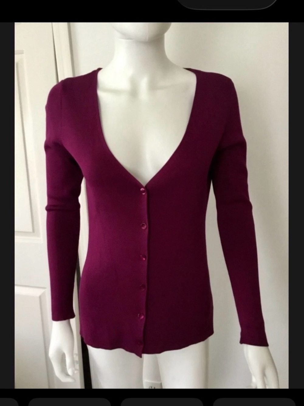 Vintage Dana Buchman Women’s Purple V Neck Silk Knit Cardigan Size S Dainty